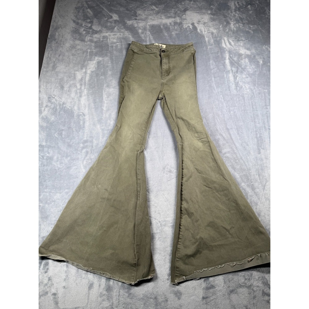 Free People We The Free Flare Jeans Womens 26 Olive Green Pockets Mid Rise